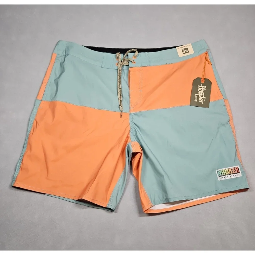 Howler Brothers Mens Orange Blue Color Block Board Shorts Size 38 NWT